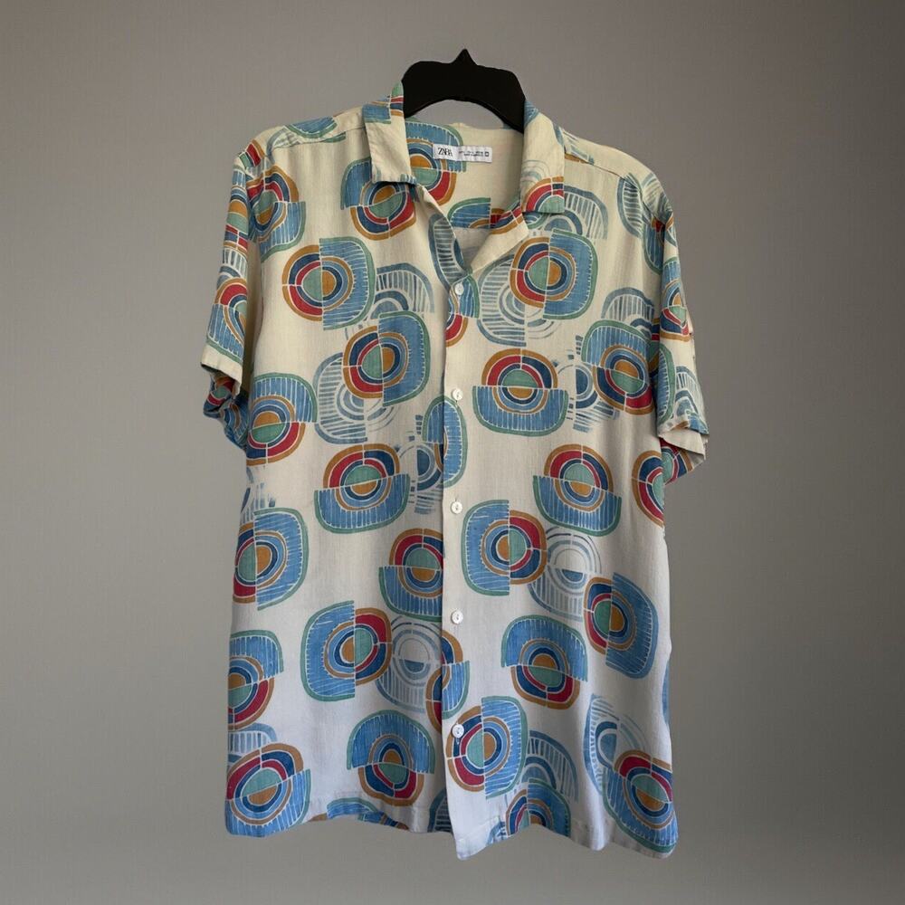 Zaba Lightweight Moroccan Men’s L Colorful Summer Collared Geometric Circles EUC